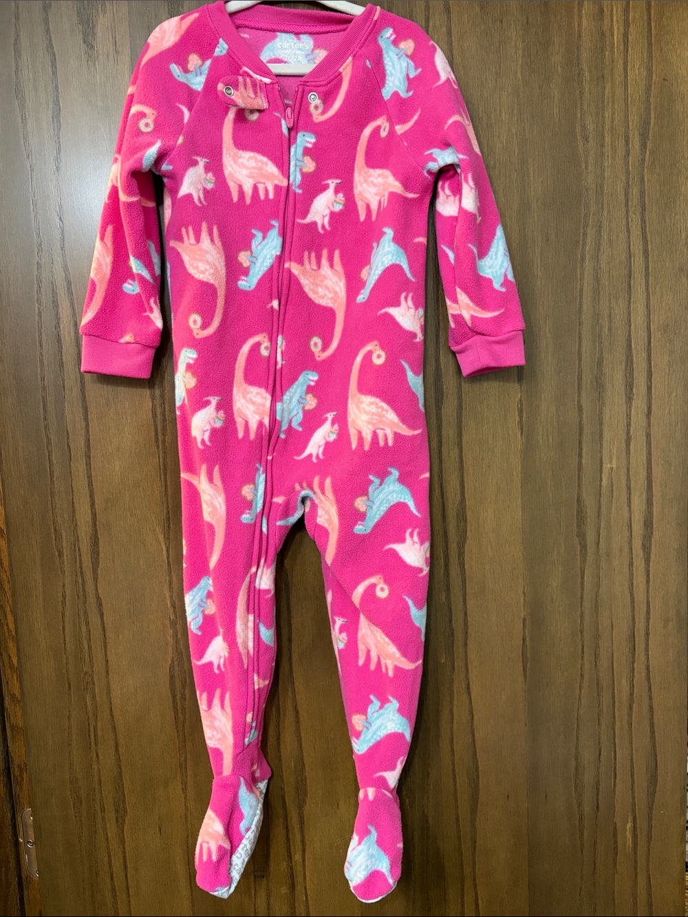 Carter's Bright Pink Dinosaur Fleece Footed One-Piece